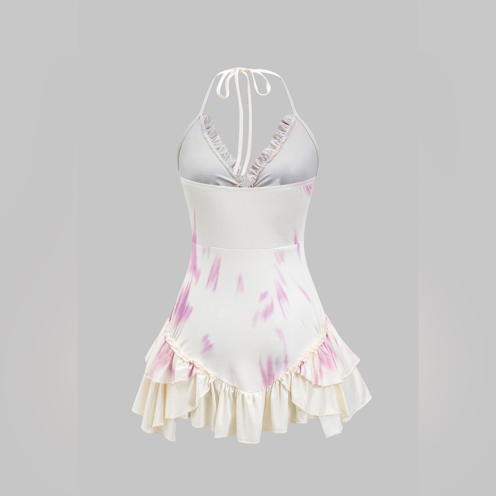 Elegant Cream and Pink Halter Dress - Picture 2 of 7